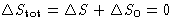 $\Delta S_{\text{tot}}= \Delta S + \Delta S_0
 =0$